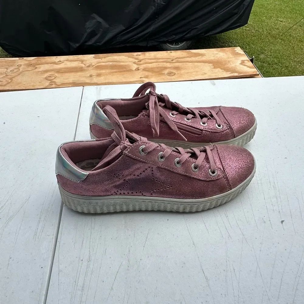 Lurchi Pink Glitter Sneakers with Silver Accents